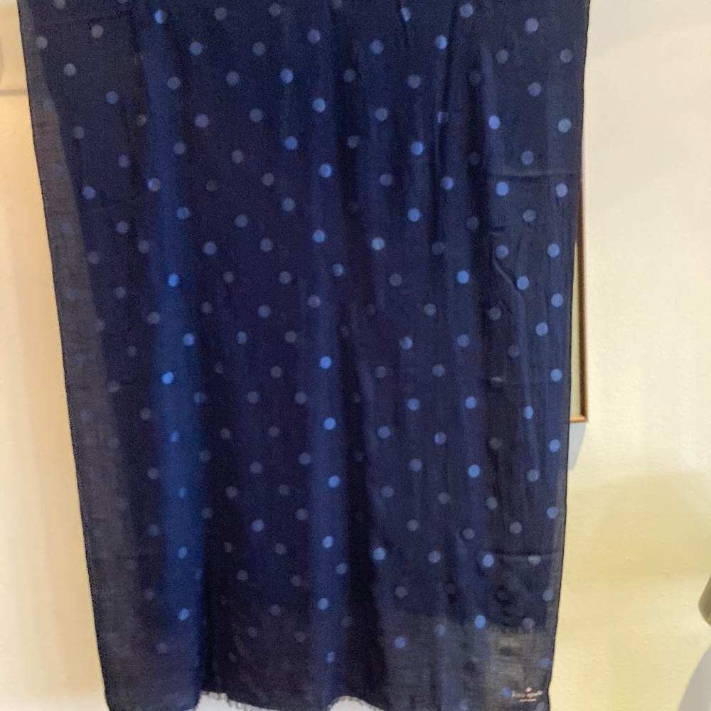 Kate Spade lightweight oblong blue scarf with scattered dots.  30" x 80"